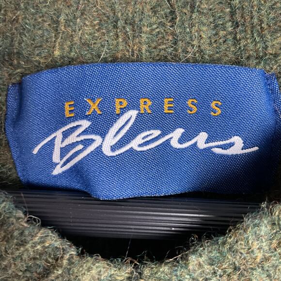 Express Bleus Womens Vintage Fair Isle Wool Pullover Sweater Olive Green Medium - Picture 5 of 9